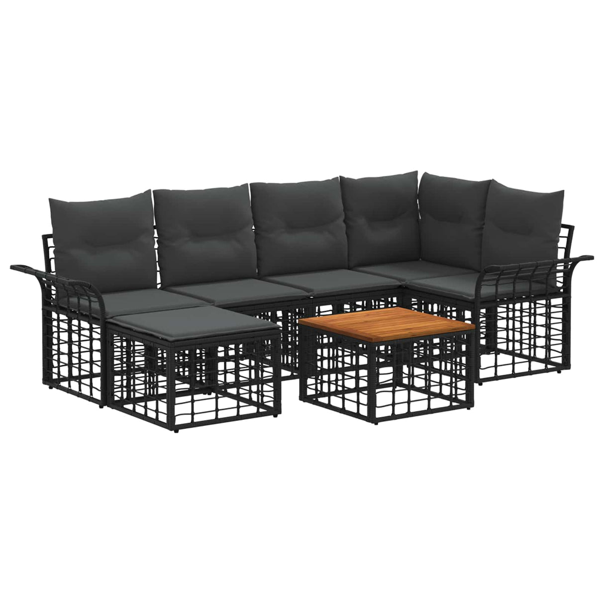 vidaXL Outdoor Sofa Set 6 pcs Black and Dark Grey Polyester