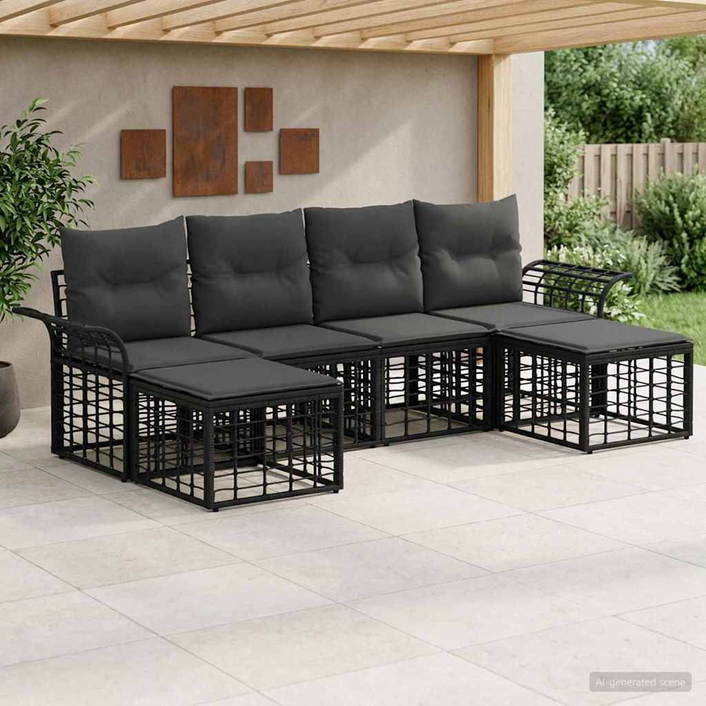 vidaXL Outdoor Sofa Set 6 pcs Black and Dark Grey Polyester