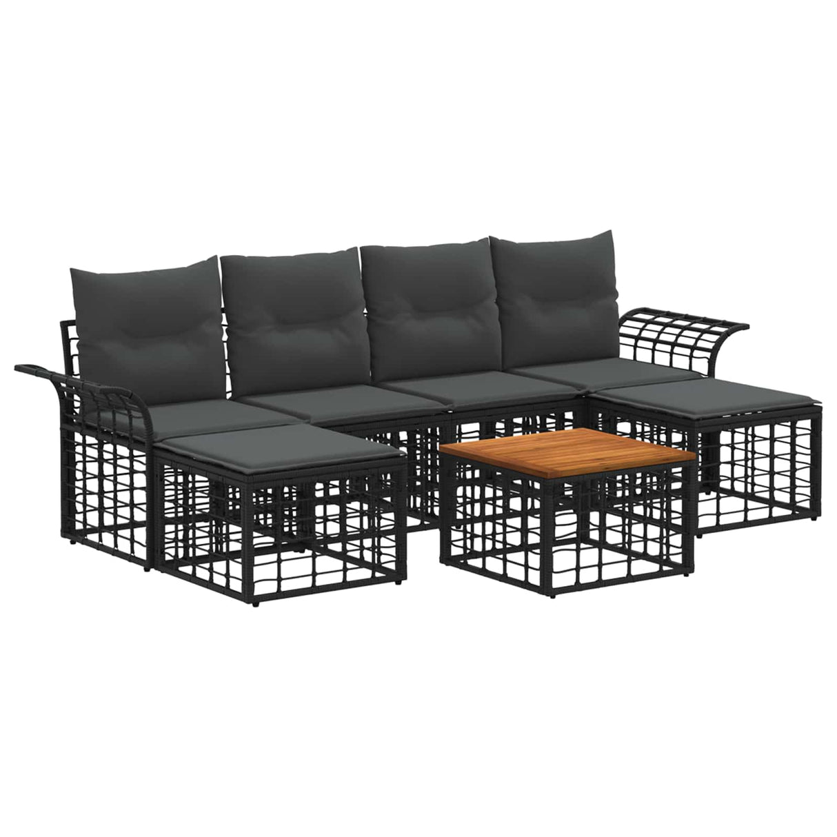 vidaXL Outdoor Sofa Set 6 pcs Black and Dark Grey Polyester