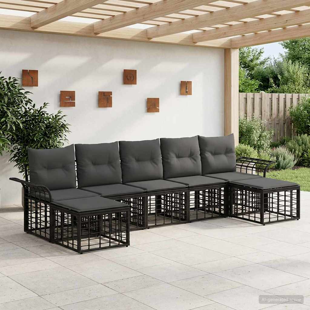 vidaXL Buiten bank set 7 pcs Zwart en Donker Grijs Polyester