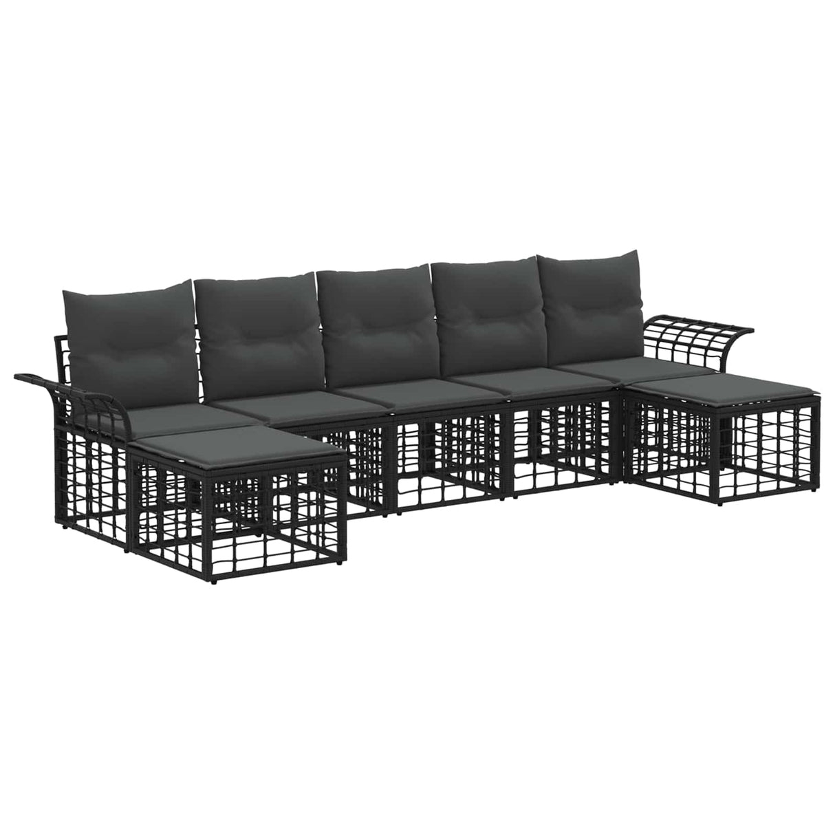 vidaXL Buiten bank set 7 pcs Zwart en Donker Grijs Polyester