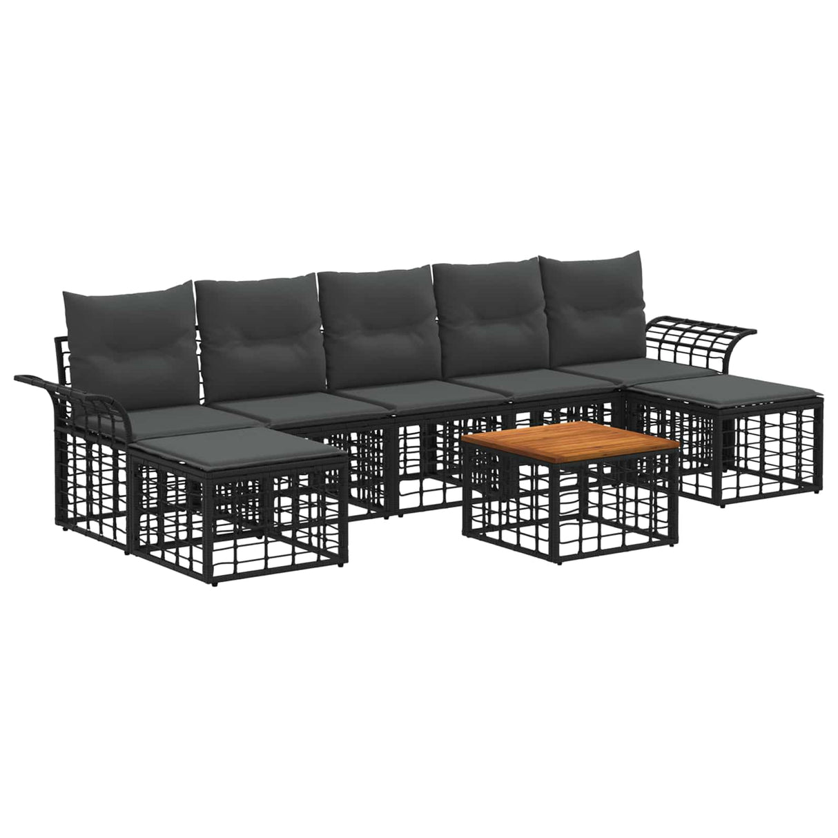 vidaXL Buiten bank set 7 pcs Zwart en Donker Grijs Polyester