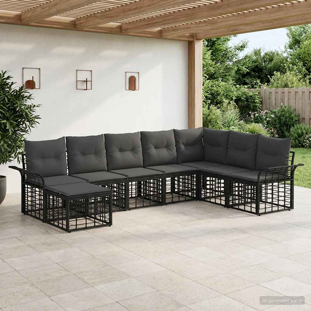 vidaXL Buiten bank set 8 pcs Zwart en Donker Grijs Polyester