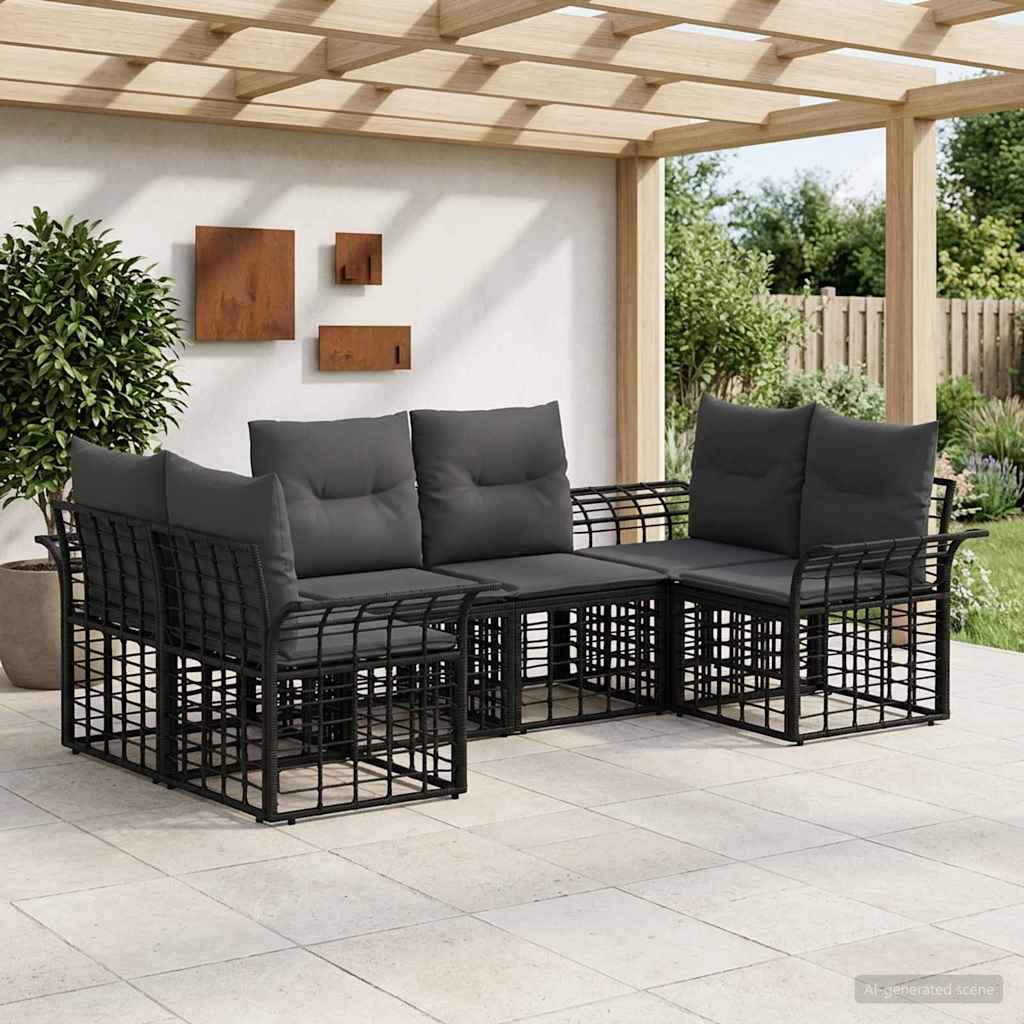 vidaXL Outdoor Sofa Set 6 pcs Black and Dark Grey Polyester