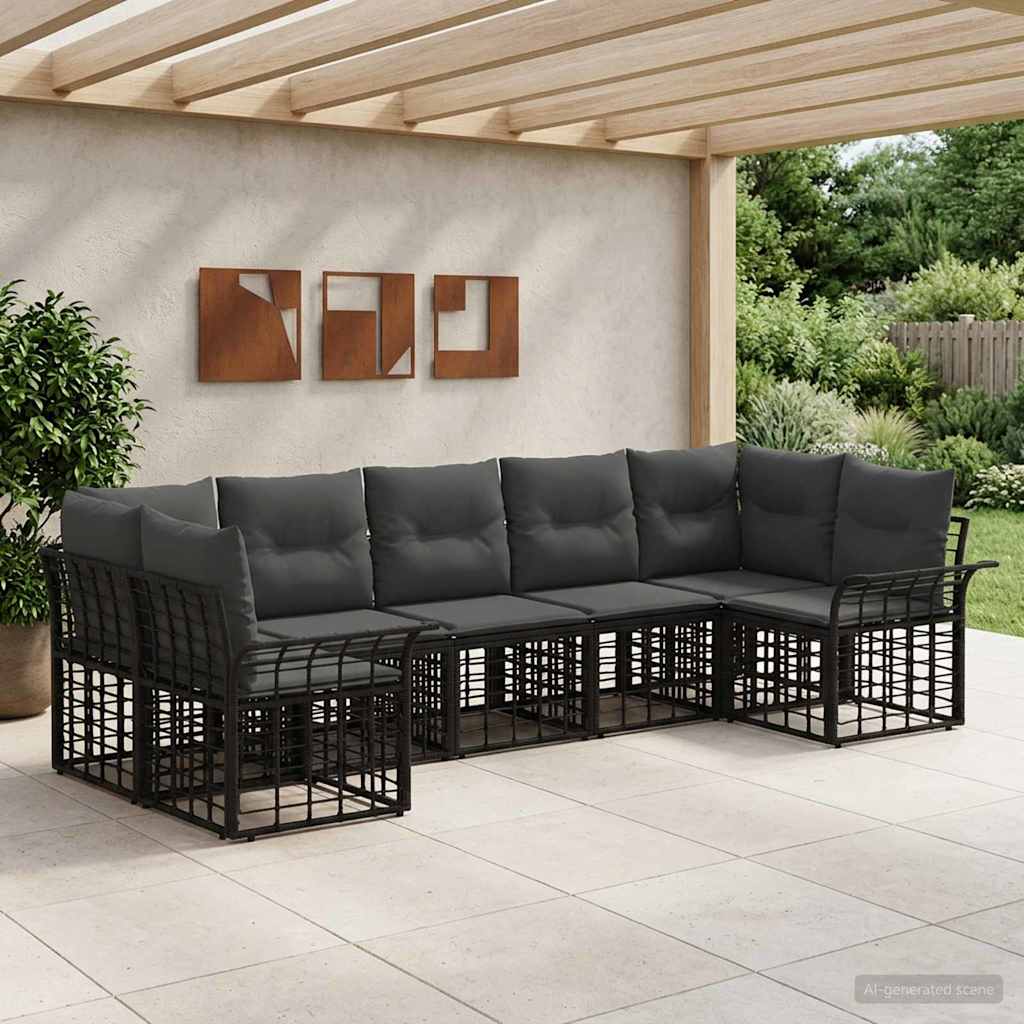 vidaXL Buiten bank set 7 pcs Zwart en Donker Grijs Polyester