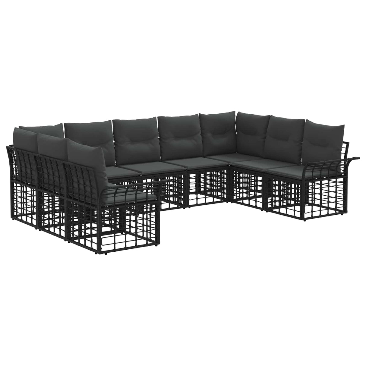 vidaXL Buiten bank set 9 pcs Zwart en Donker Grijs Polyester