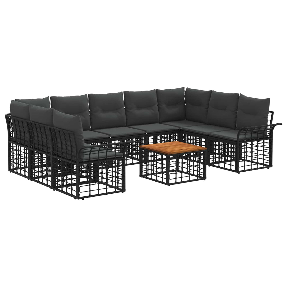 vidaXL Buiten bank set 9 pcs Zwart en Donker Grijs Polyester