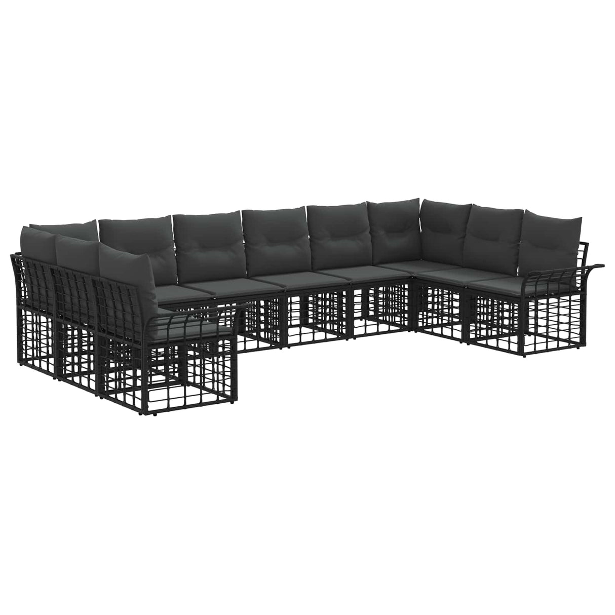 vidaXL Buiten bank set 10 pcs Zwart en Donker Grijs Polyester