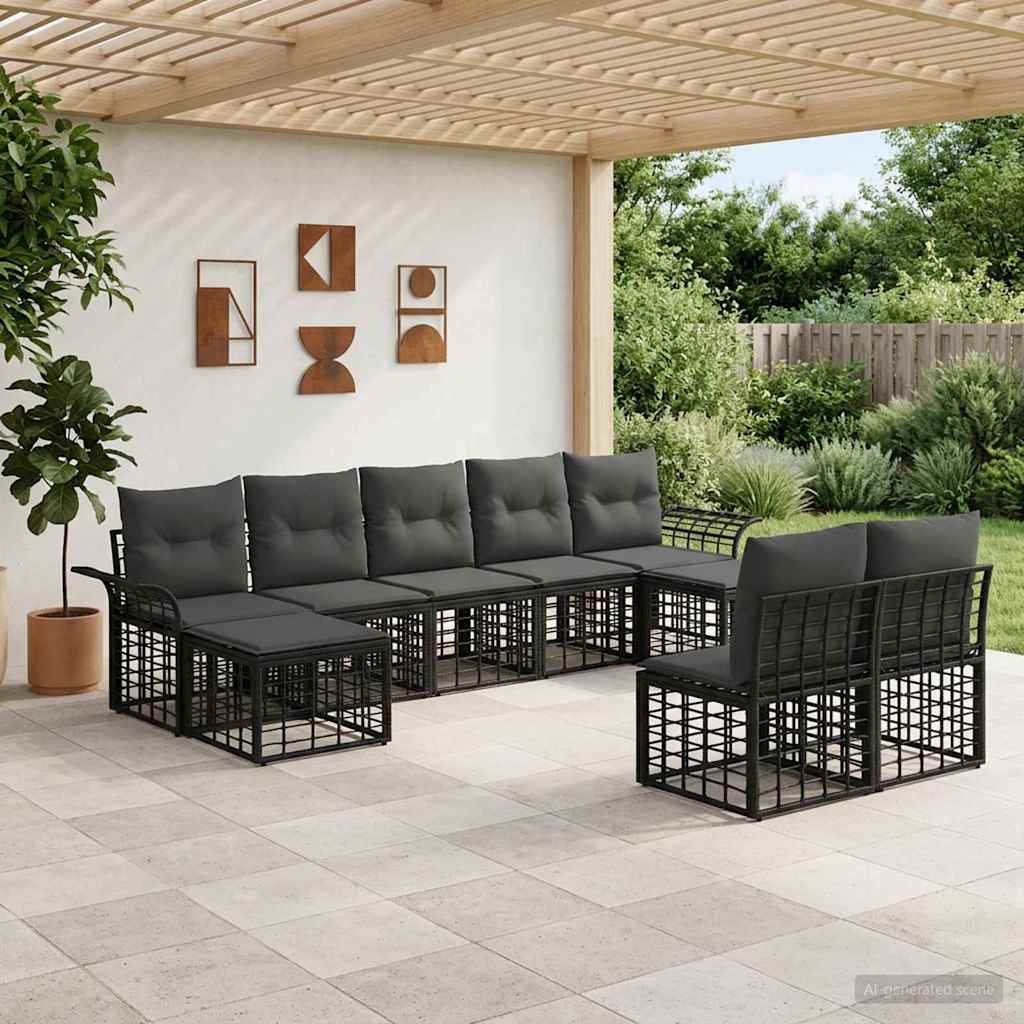 vidaXL Buiten bank set 9 pcs Zwart en Donker Grijs Polyester