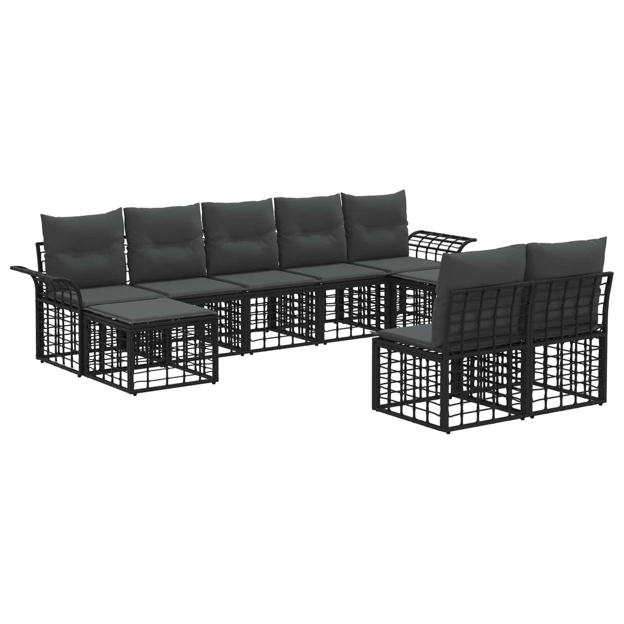 vidaXL Buiten bank set 9 pcs Zwart en Donker Grijs Polyester