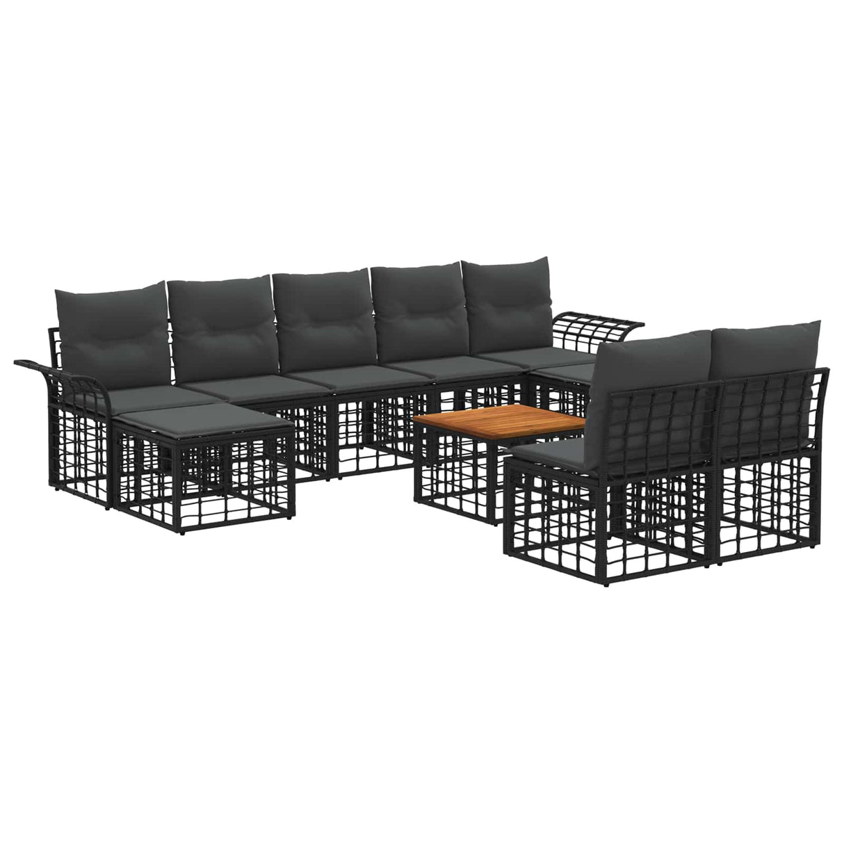 vidaXL Buiten bank set 9 pcs Zwart en Donker Grijs Polyester