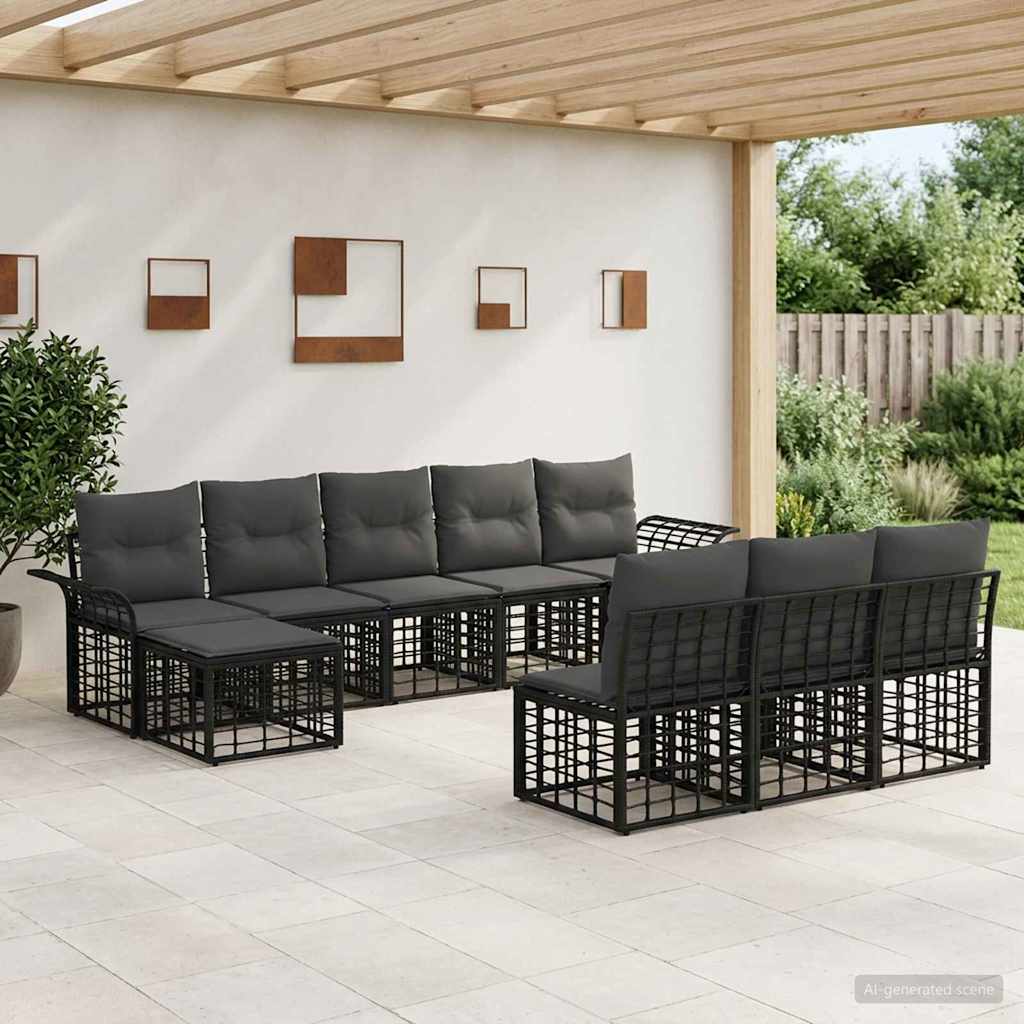 vidaXL Buiten bank set 9 pcs Zwart en Donker Grijs Polyester