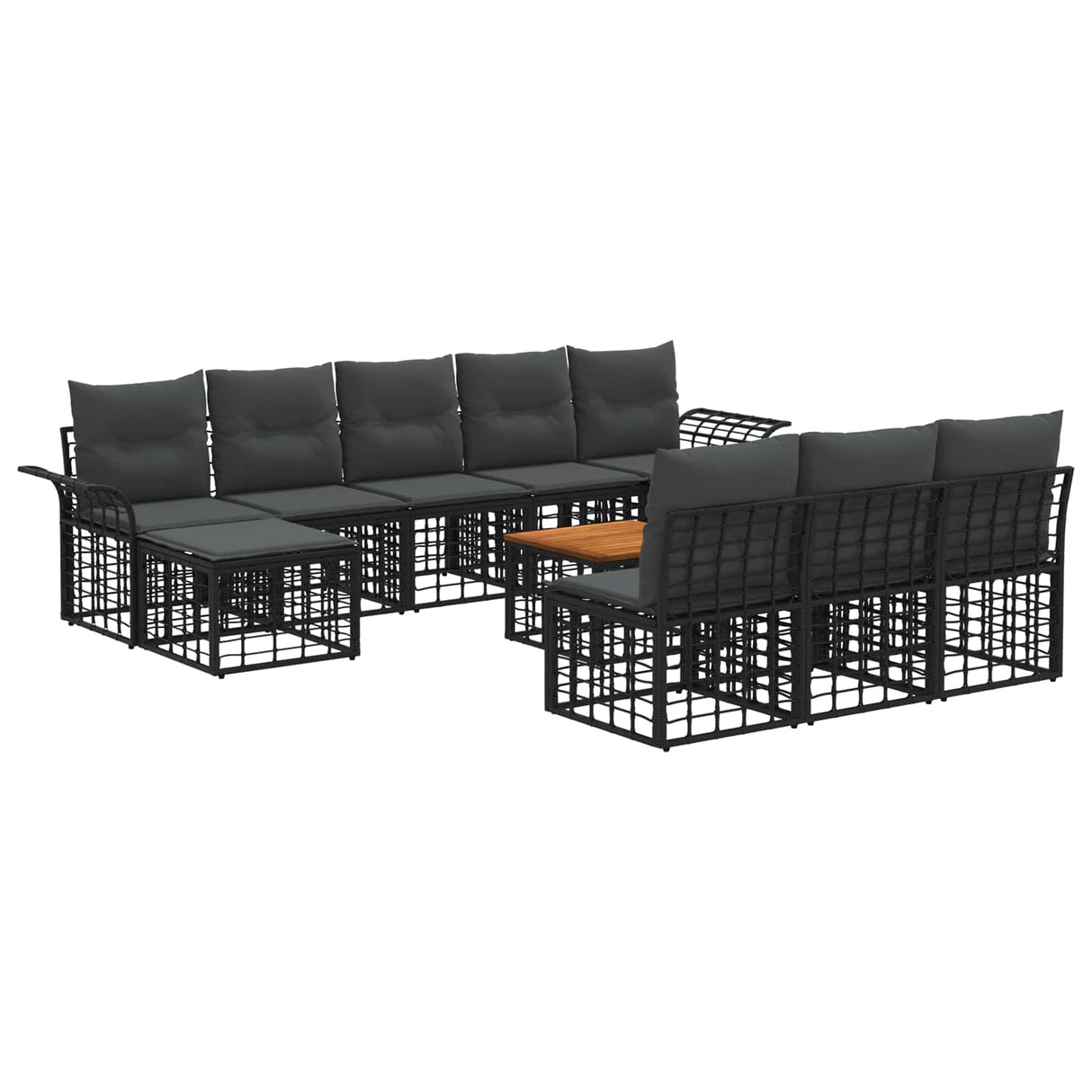 vidaXL Buiten bank set 9 pcs Zwart en Donker Grijs Polyester