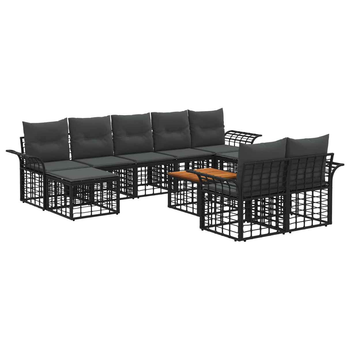 vidaXL Buiten bank set 9 pcs Zwart en Donker Grijs Polyester