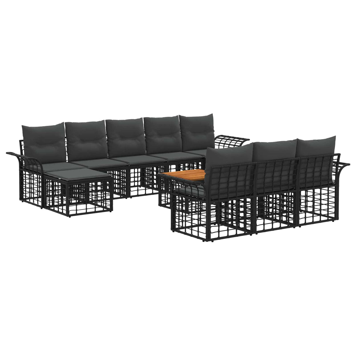 vidaXL Buiten bank set 10 pcs Zwart en Donker Grijs Polyester
