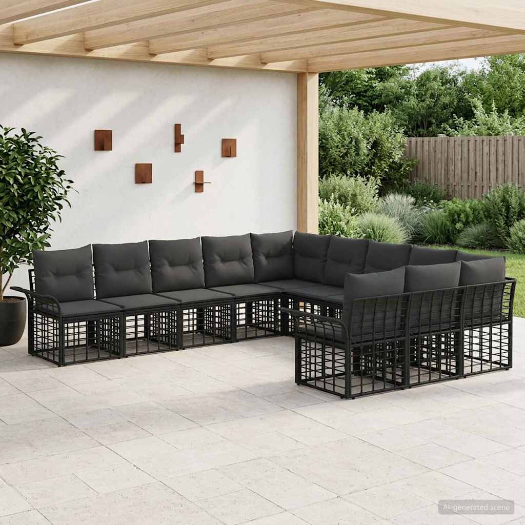 vidaXL Outdoor Sofa Set 11 pcs Black and Dark Grey Polyester