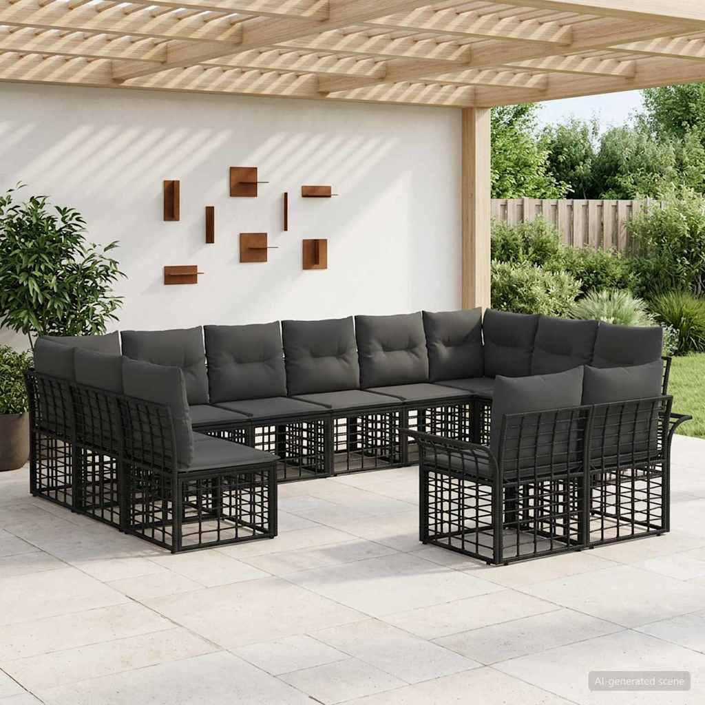vidaXL Outdoor sofa set 12 pcs Black and Dark Grey Polyester
