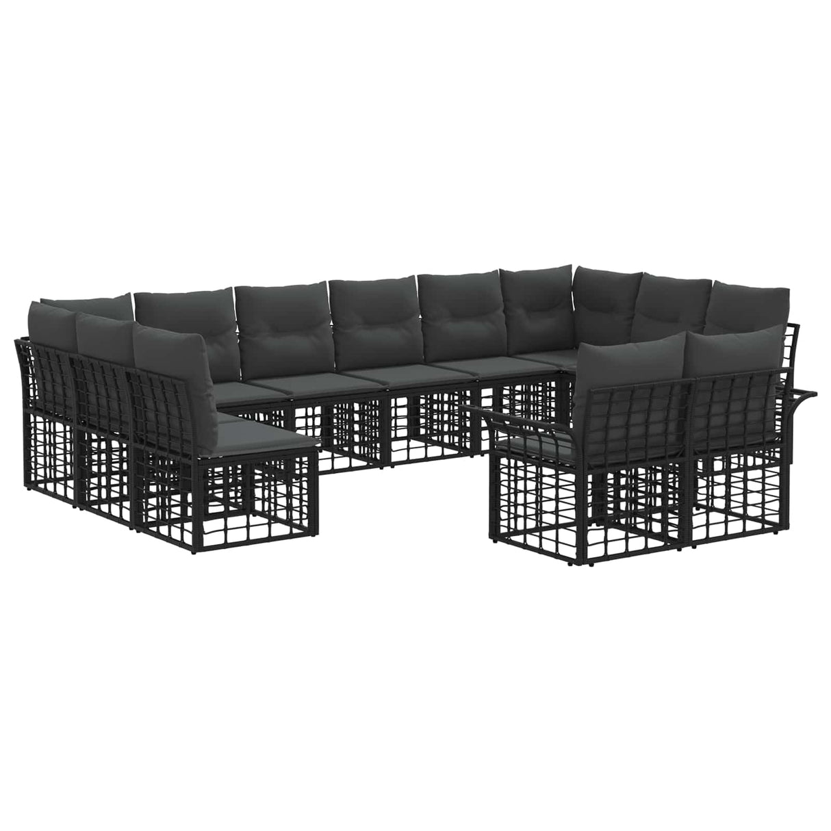 vidaXL Outdoor sofa set 12 pcs Black and Dark Grey Polyester
