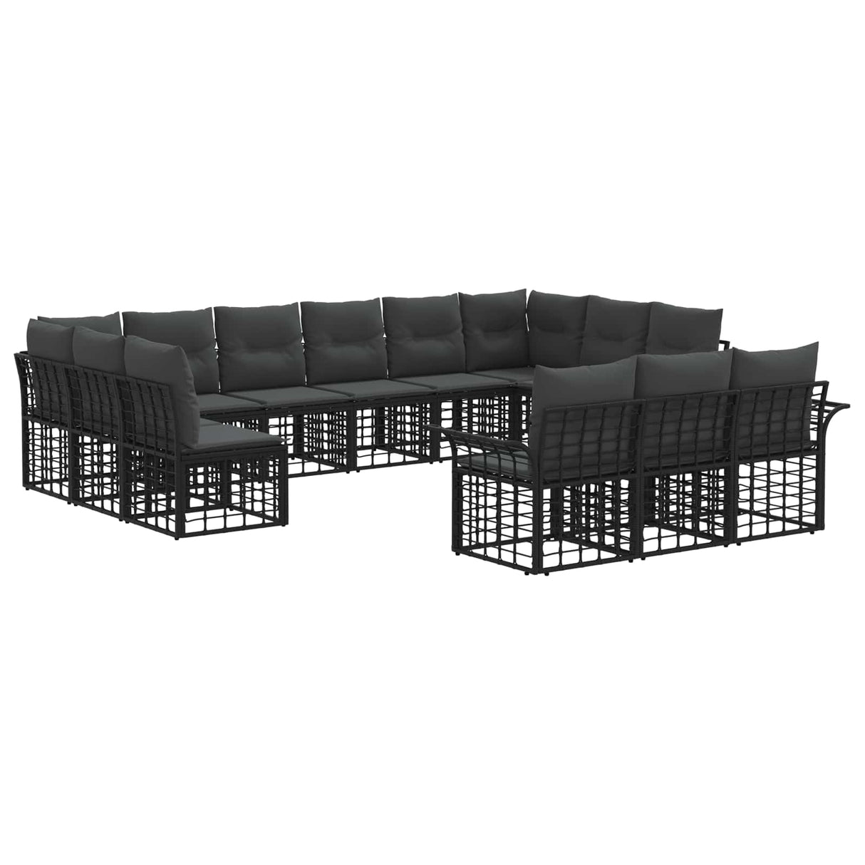 vidaXL Outdoor Lounge Set 13 pcs Black and Dark Grey Polyester