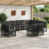 vidaXL Outdoor Sofa Set 12 pcs Black and Dark Grey Polyester