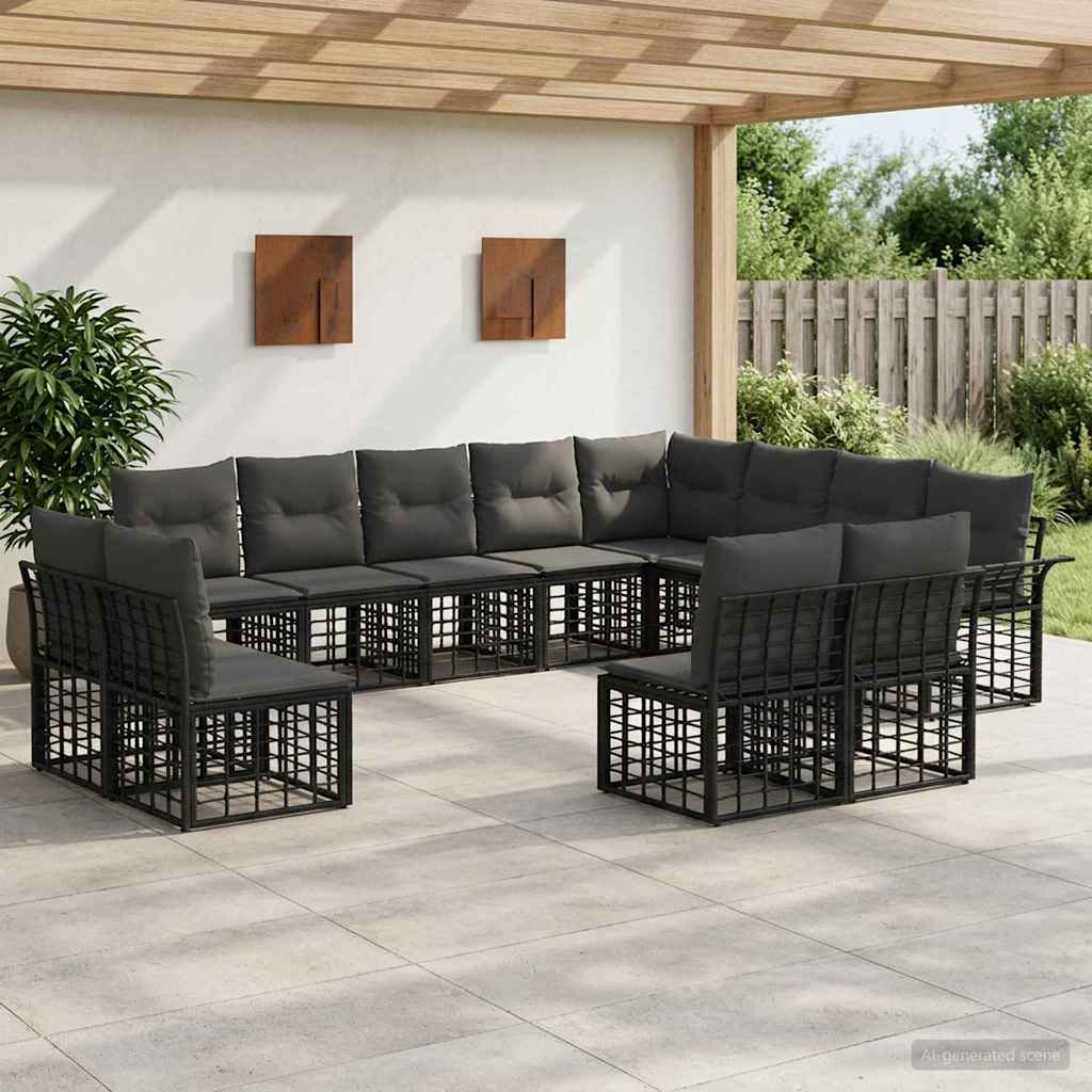 vidaXL Outdoor Sofa Set 12 pcs Black and Dark Grey Polyester