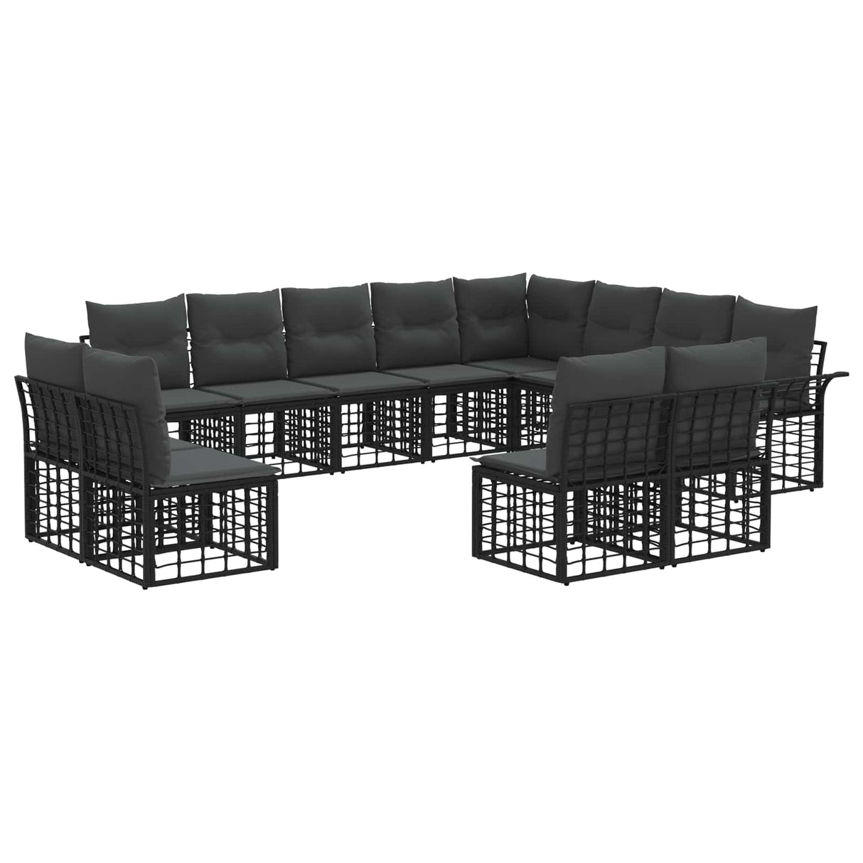 vidaXL Outdoor Sofa Set 12 pcs Black and Dark Grey Polyester
