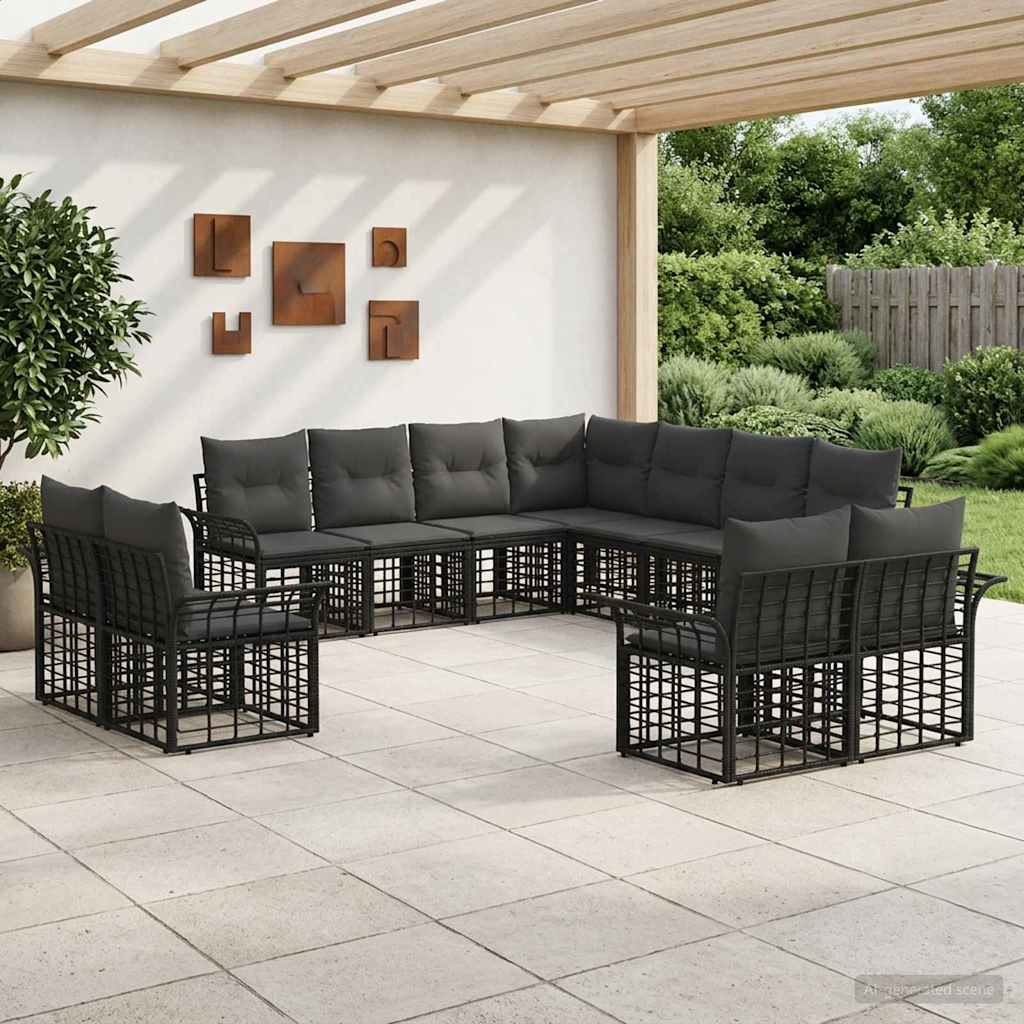 vidaXL Outdoor Sofa Set 11 pcs Black and Dark Grey Polyester
