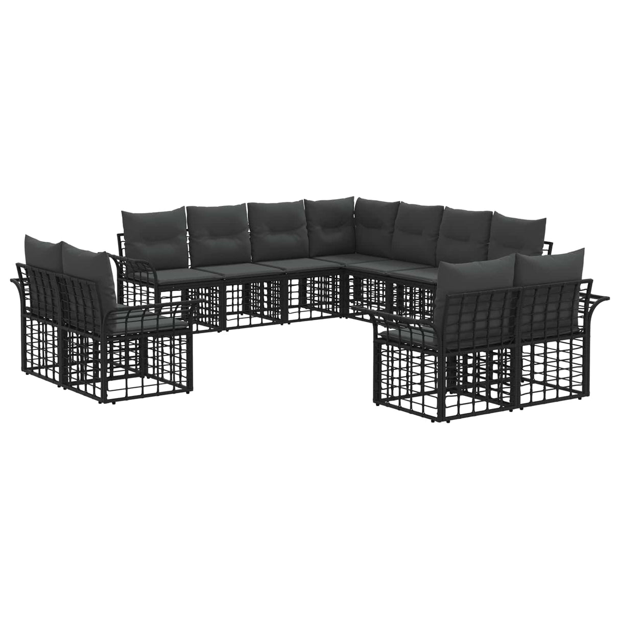 vidaXL Outdoor Sofa Set 11 pcs Black and Dark Grey Polyester