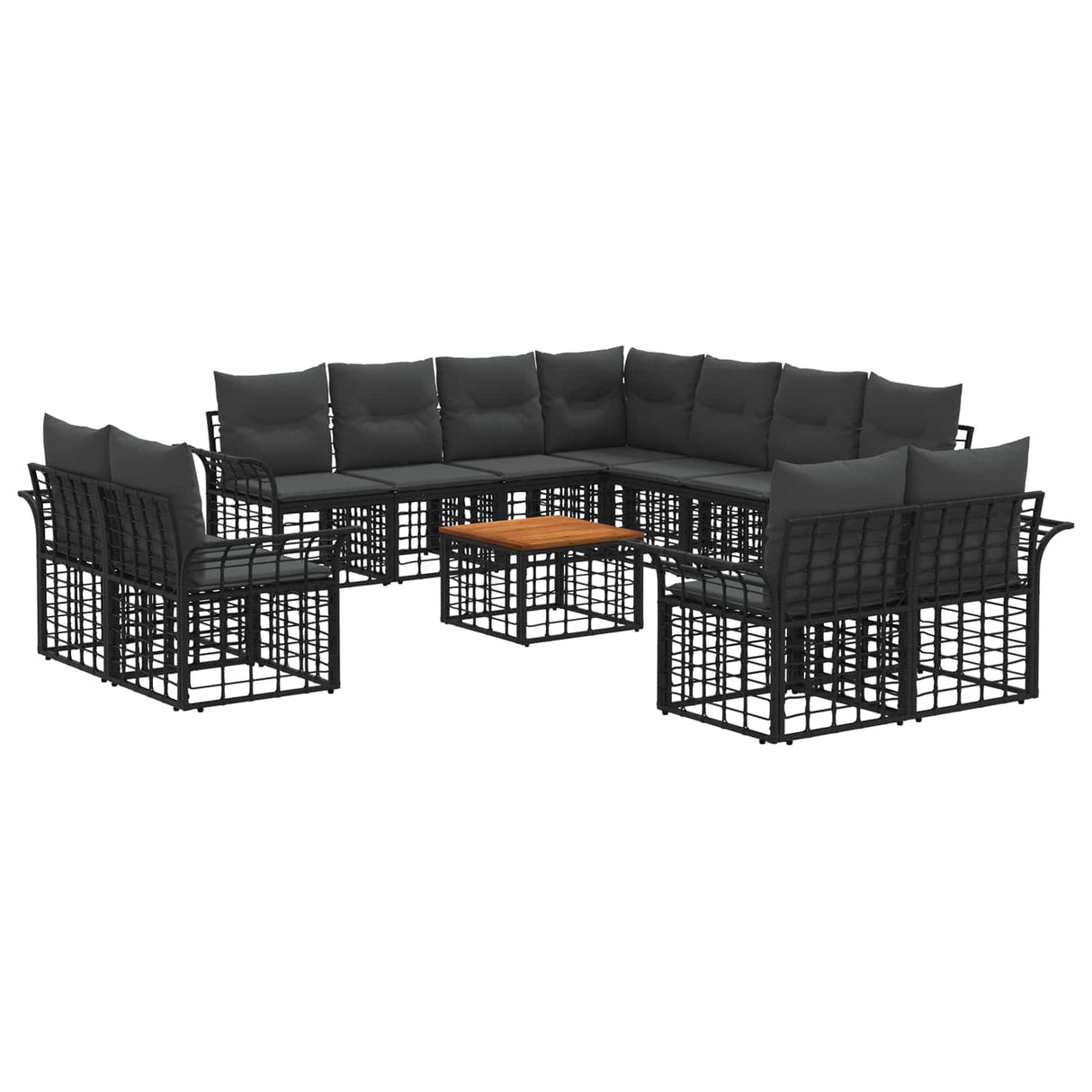 vidaXL Outdoor Sofa Set 11 pcs Black and Dark Grey Polyester