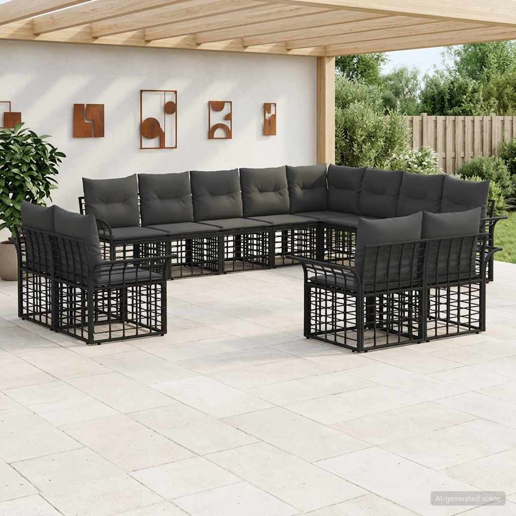 vidaXL Outdoor Sofa Set 12 pcs Black and Dark Grey Polyester