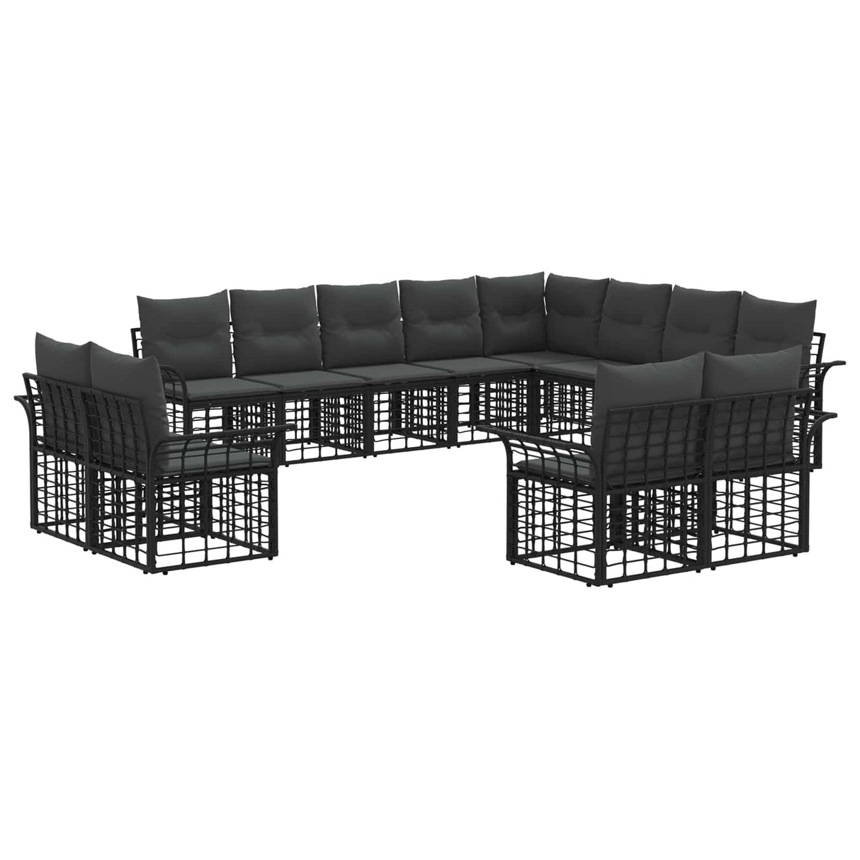 vidaXL Outdoor Sofa Set 12 pcs Black and Dark Grey Polyester