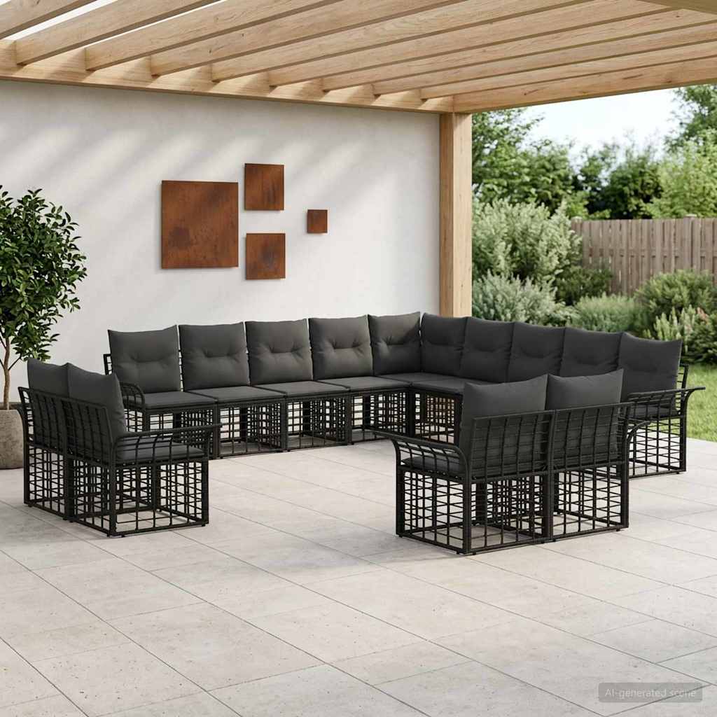 vidaXL Outdoor Sofa Set 13 pcs Black and Dark Grey Polyester