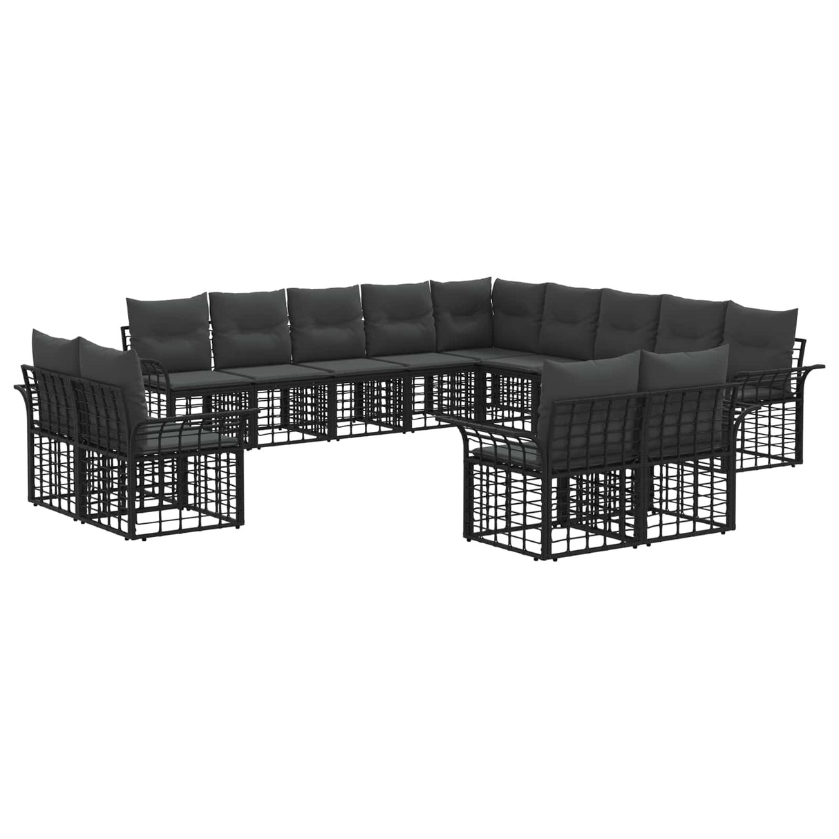 vidaXL Outdoor Sofa Set 13 pcs Black and Dark Grey Polyester