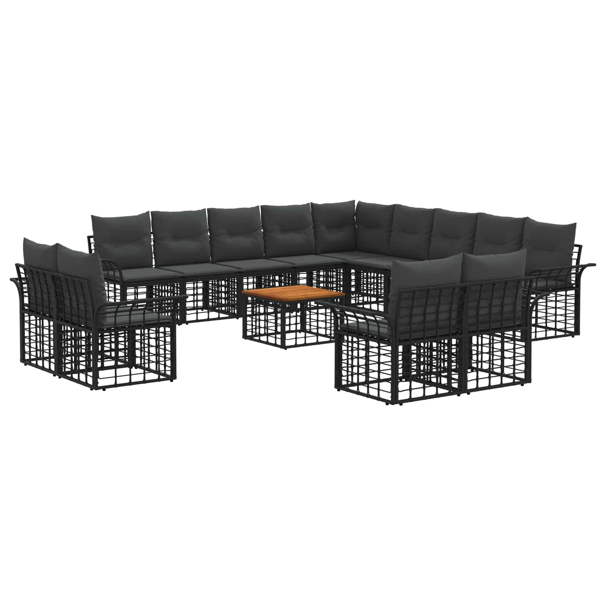 vidaXL Outdoor Sofa Set 13 pcs Black and Dark Grey Polyester