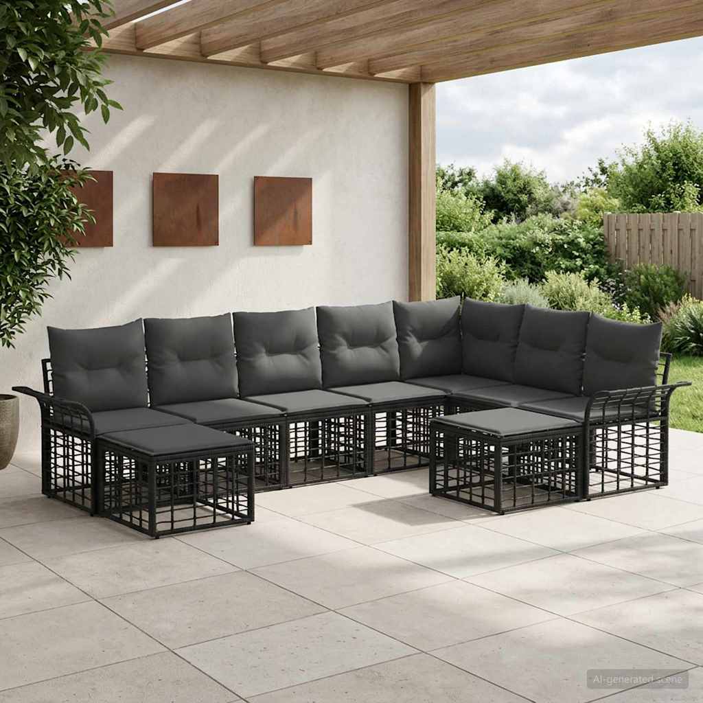 vidaXL Outdoor Sofa Set 9 pcs Black and Dark Grey Polyester