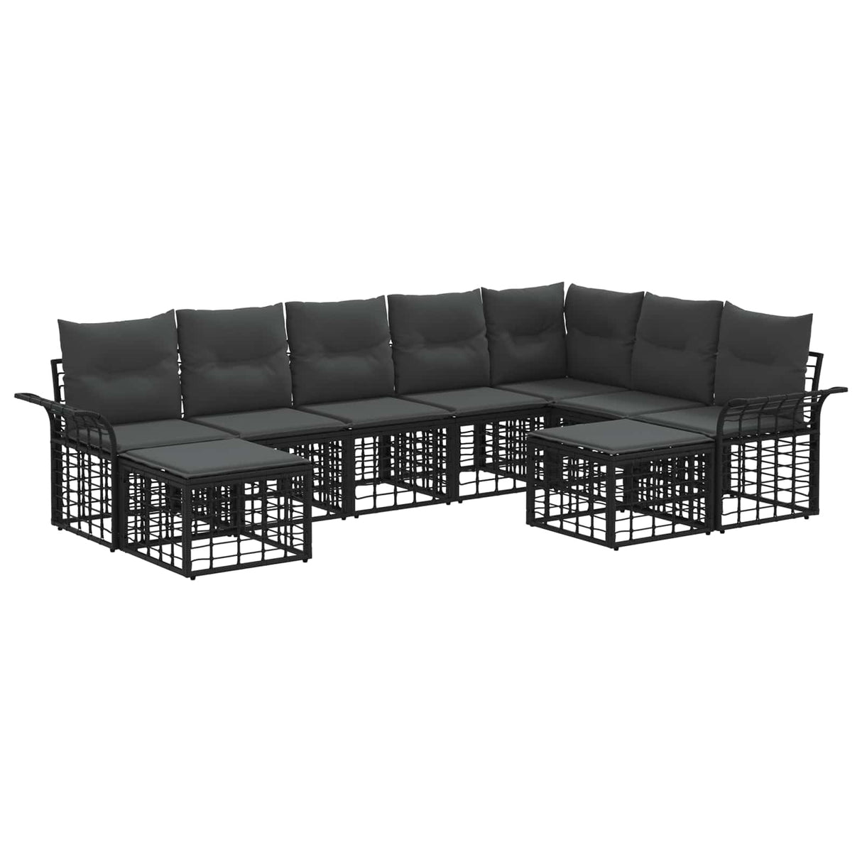 vidaXL Outdoor Sofa Set 9 pcs Black and Dark Grey Polyester