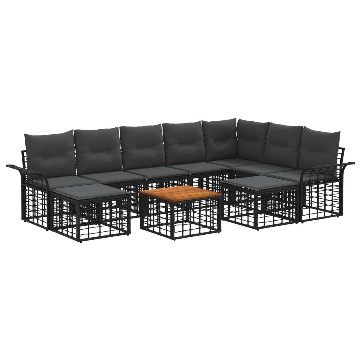 vidaXL Outdoor Sofa Set 9 pcs Black and Dark Grey Polyester