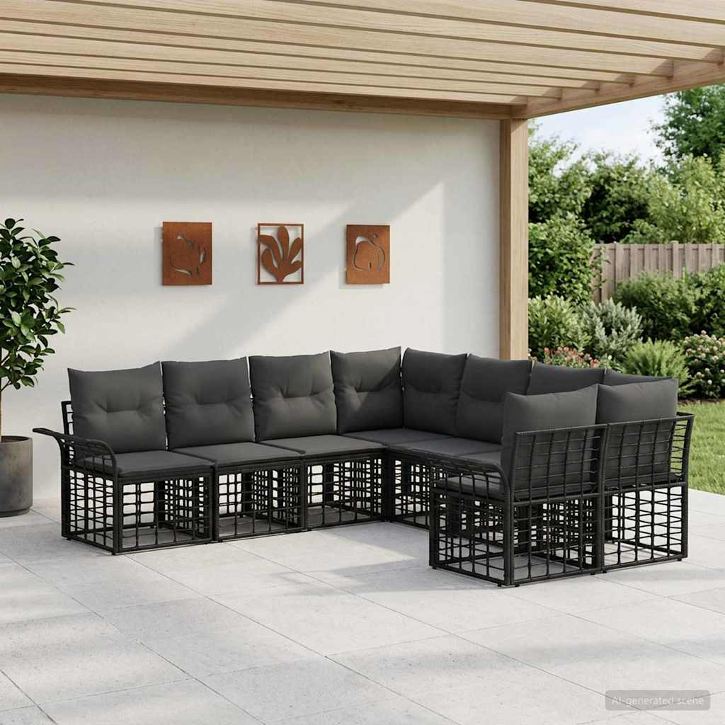 vidaXL Buiten bank set 8 pcs Zwart en Donker Grijs Polyester