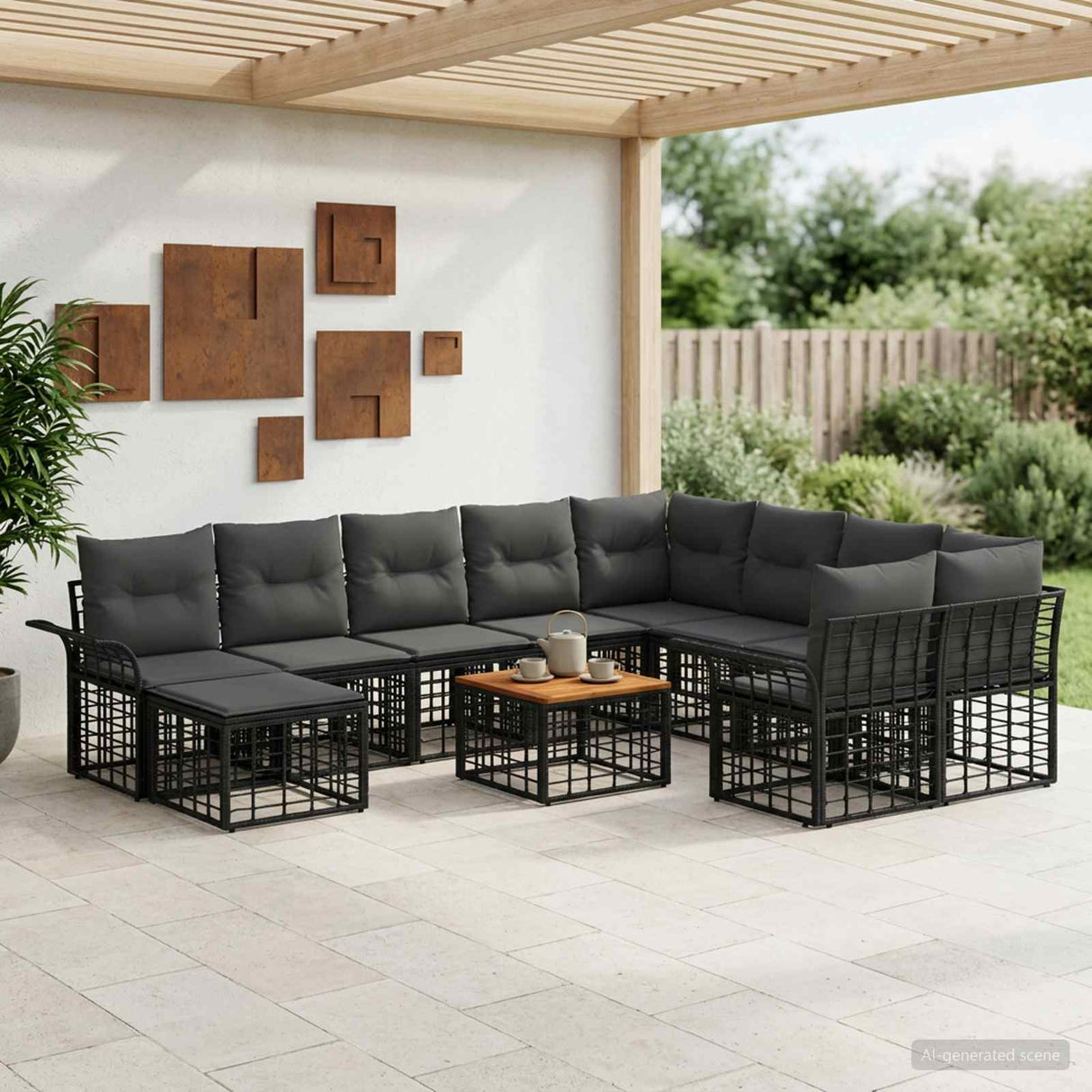vidaXL Buiten bank set 11 st Zwart en Donker Grijs poly rattan