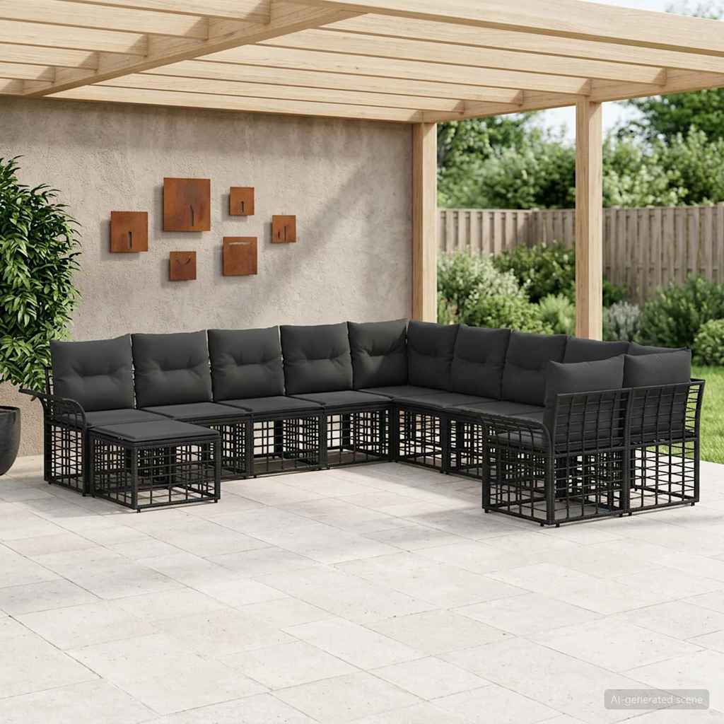 vidaXL Outdoor sofa set 11 pcs Black and Dark Grey Polyester
