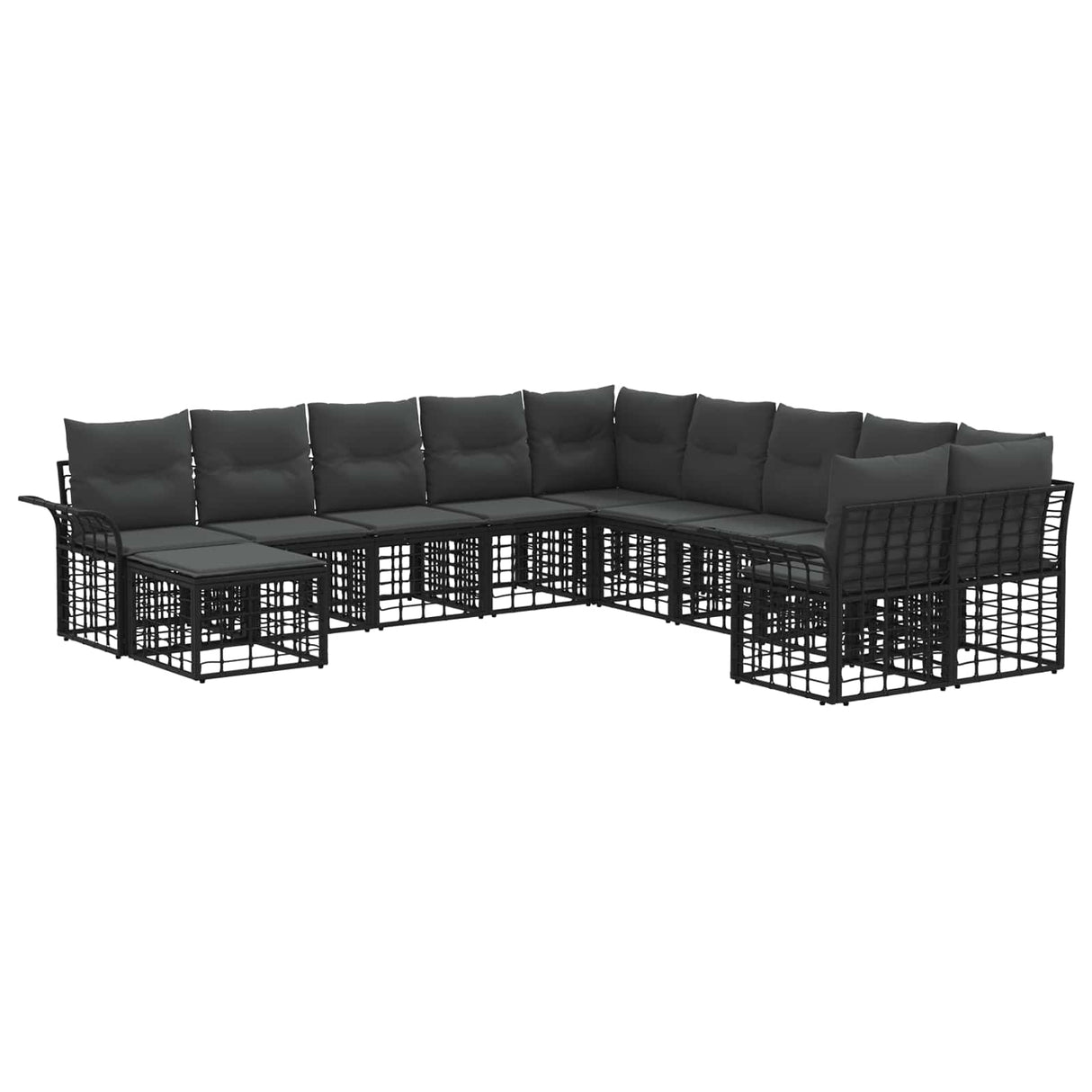 vidaXL Outdoor sofa set 11 pcs Black and Dark Grey Polyester