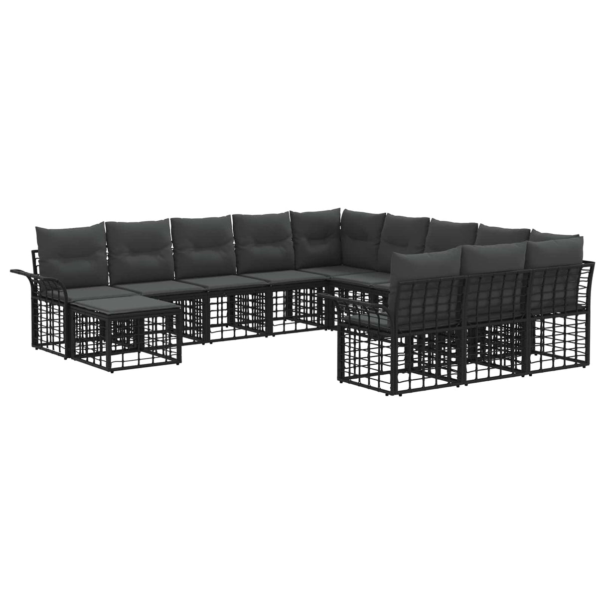 vidaXL Tuinbank Set 12 pcs Zwart en Donker Grijs poly rattan