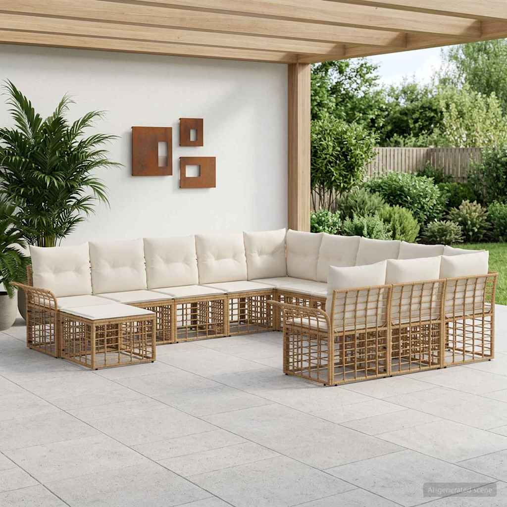 vidaXL Tuinbank Set 12 pcs Zwart en Donker Grijs poly rattan