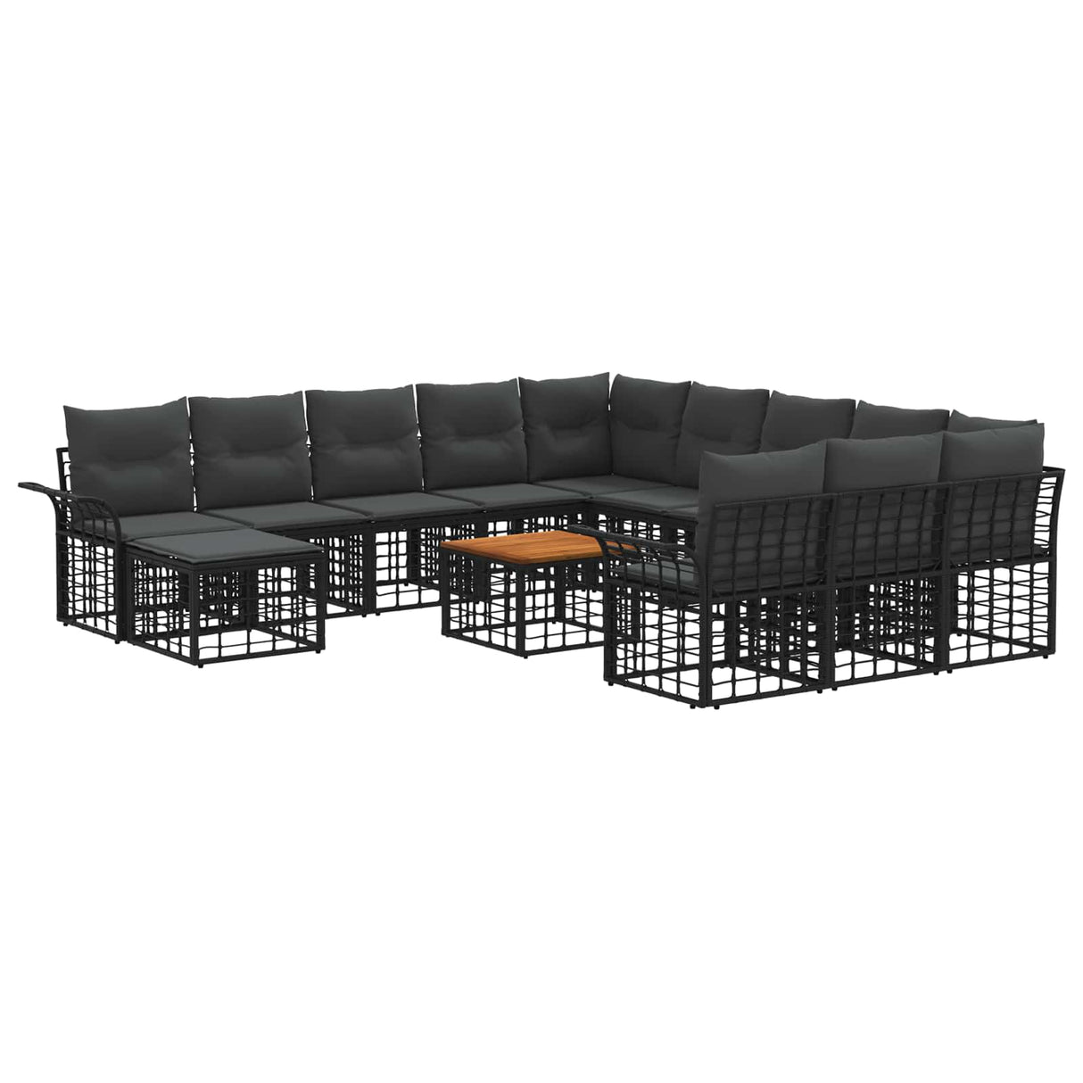 vidaXL Tuinbank Set 12 pcs Zwart en Donker Grijs poly rattan