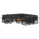vidaXL Tuinbank Set 12 pcs Zwart en Donker Grijs poly rattan