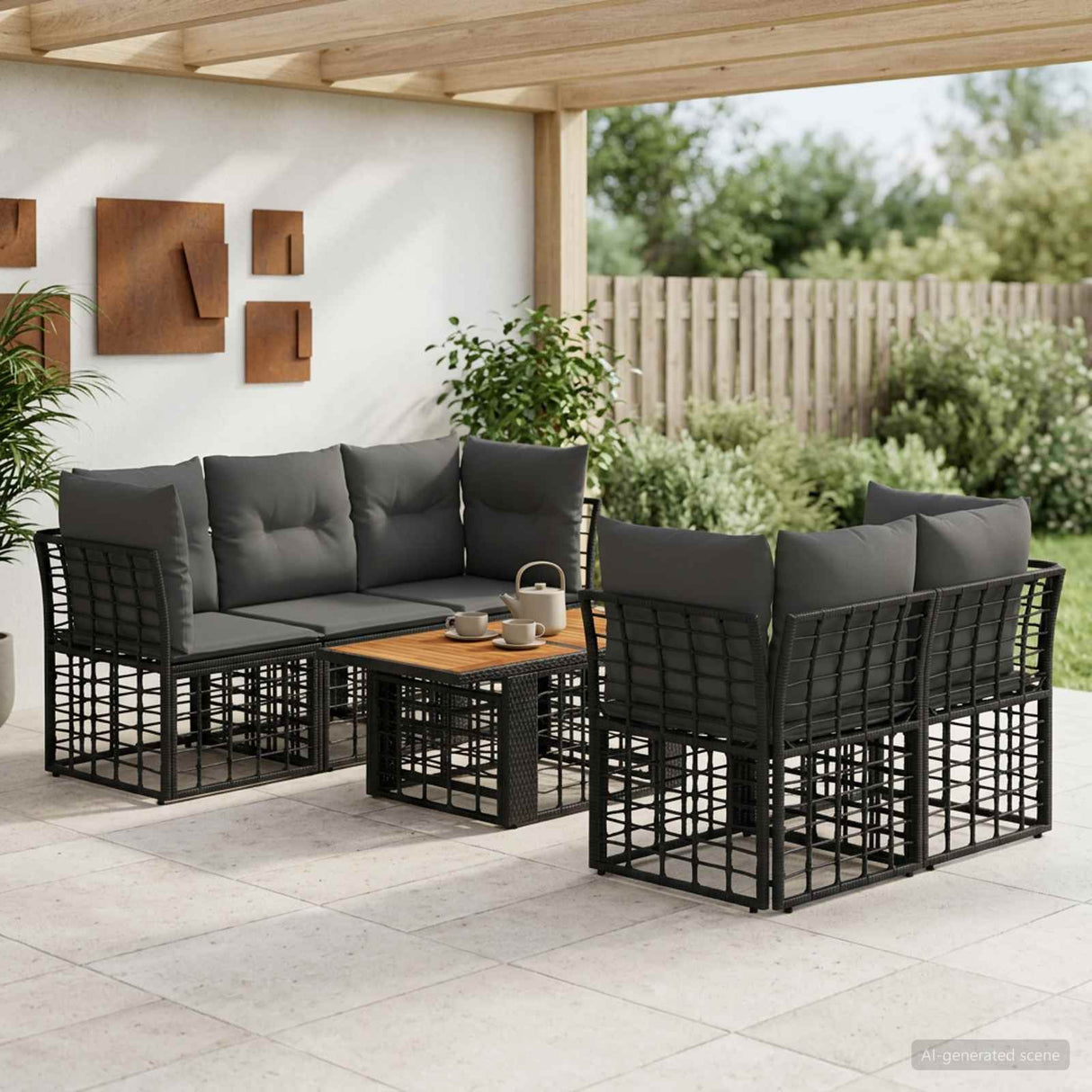 vidaXL Tuinbank Set 6 st Zwart en Donkergrijs poly rattan