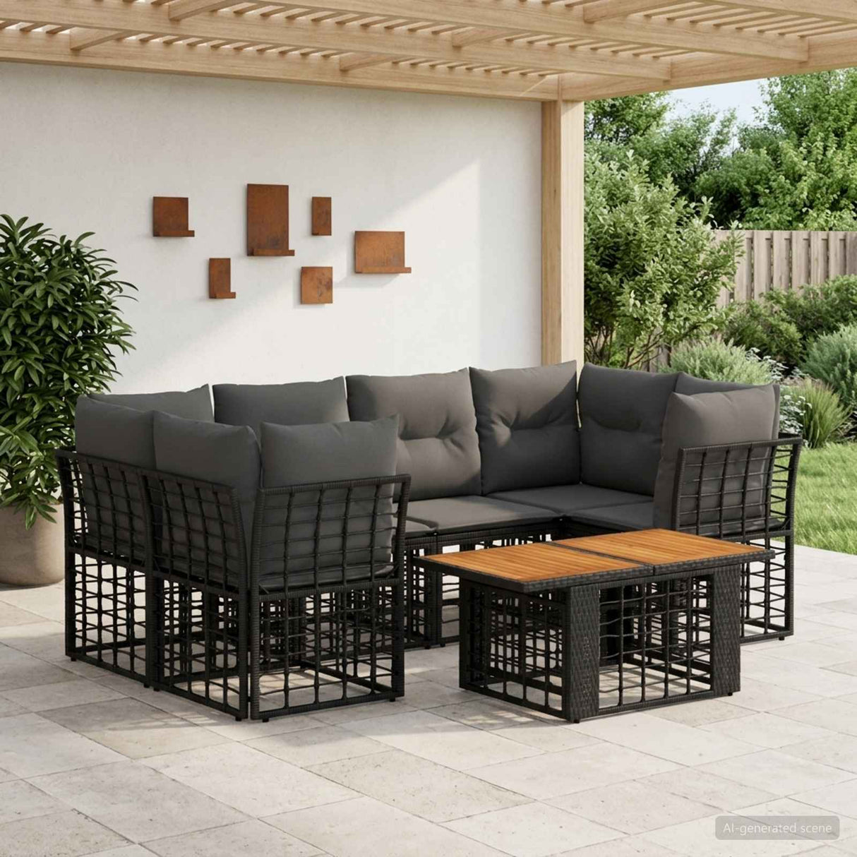 vidaXL Tuinbank Set 7 st Zwart en Donkergrijs poly rattan
