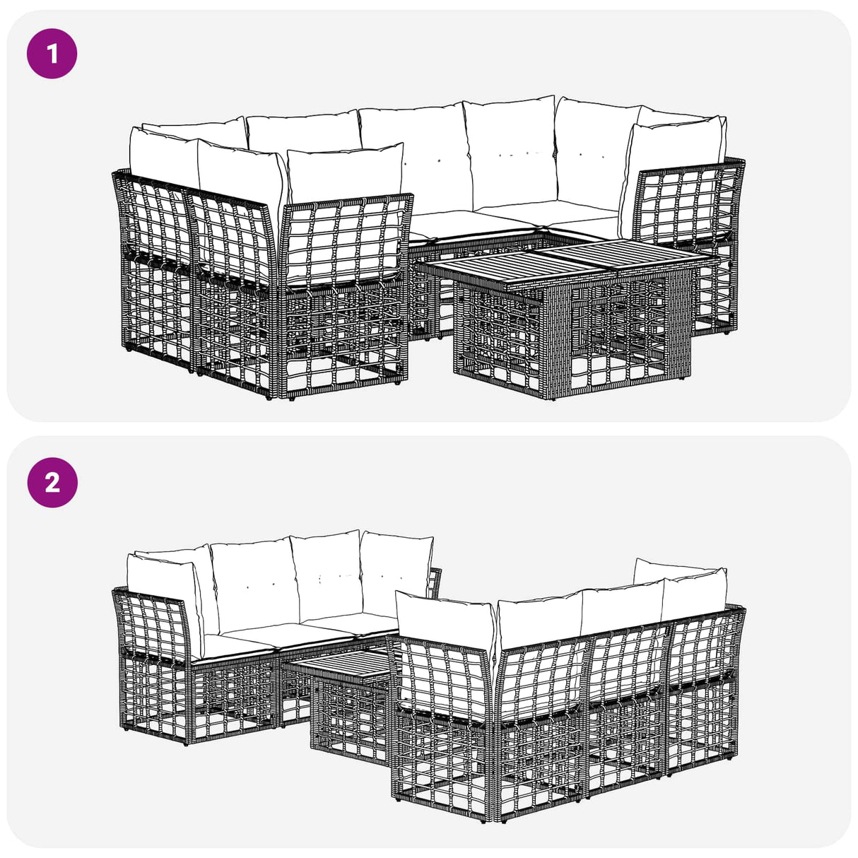 vidaXL Tuinbank Set 7 st Zwart en Donkergrijs poly rattan