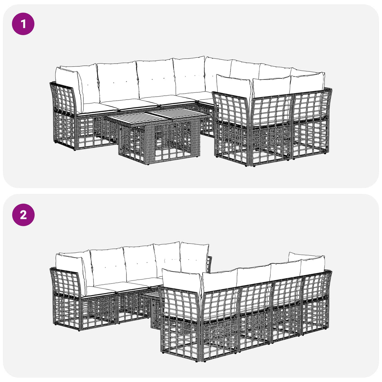 vidaXL Tuinbank Set 9 st Zwart en Donkergrijs poly rattan