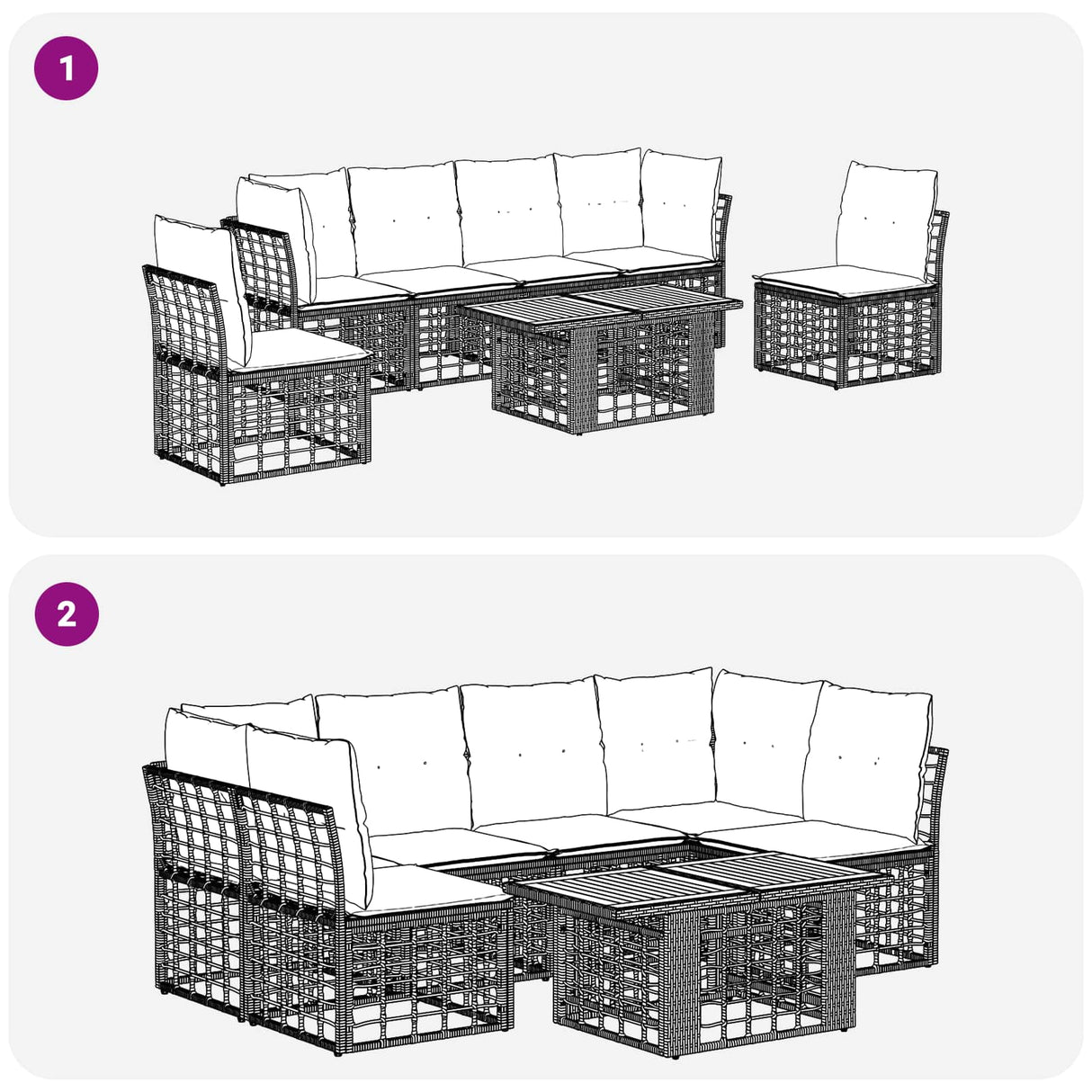 vidaXL Garden Lounge Set 7 pcs Black and Dark Grey poly rattan